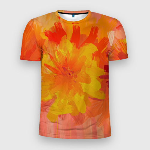 Мужская приталенная футболка с принтом Абстракция цветы мастихин, вид спереди №1