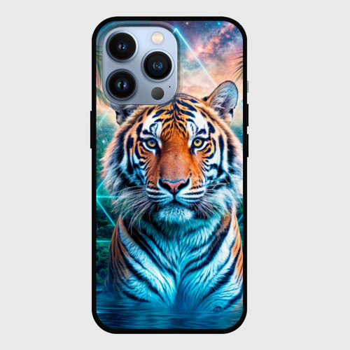 Чехол для iPhone 13 Pro с принтом Величественный тигр среди тропических пальм, вид спереди №1