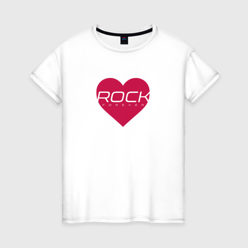 Женская футболка из хлопка с принтом Рок любовь навсегда, вид спереди №1