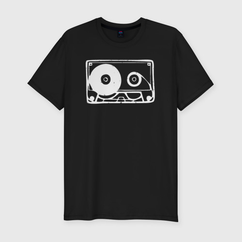 Мужская приталенная футболка из хлопка с принтом Audio tape, вид спереди №1