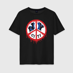 NY city peace – Женская футболка хлопок Oversize с принтом купить со скидкой в -16%