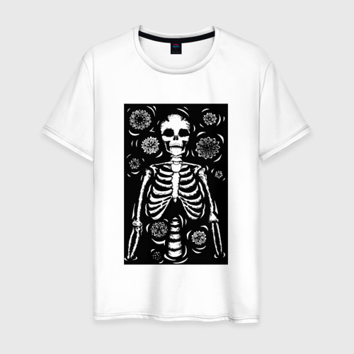 Мужская футболка из хлопка с принтом Скелет иллюстрация, вид спереди №1