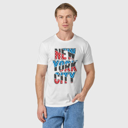 Футболка с принтом Америка Нью-Йорк для мужчины, вид на модели спереди №2. Цвет основы: белый