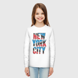 Лонгслив с принтом Америка Нью-Йорк для ребенка, вид на модели спереди №3. Цвет основы: белый