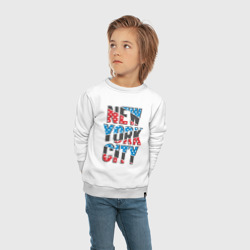 Свитшот с принтом Америка Нью-Йорк для ребенка, вид на модели спереди №3. Цвет основы: белый