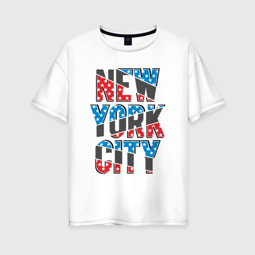 Женская футболка из хлопка оверсайз с принтом Америка Нью-Йорк, вид спереди №1