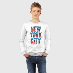 Свитшот с принтом Америка Нью-Йорк для ребенка, вид на модели спереди №4. Цвет основы: белый
