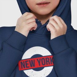 Худи с принтом New York vibe для ребенка, вид на модели спереди №5. Цвет основы: темно-синий