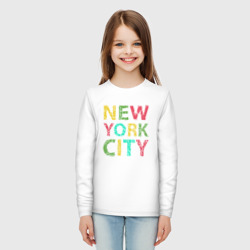 Лонгслив с принтом New York city colors для ребенка, вид на модели спереди №3. Цвет основы: белый