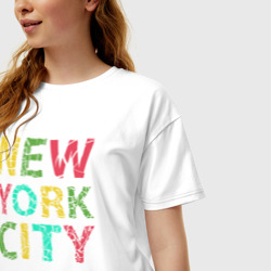 Футболка с принтом New York city colors для женщины, вид на модели спереди №2. Цвет основы: белый