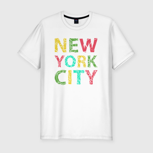 Мужская приталенная футболка из хлопка с принтом New York city colors, вид спереди №1