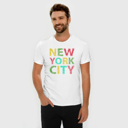 Футболка из премиального хлопка с принтом New York city colors для мужчины, вид на модели спереди №2. Цвет основы: белый