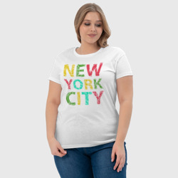 Футболка с принтом New York city colors для женщины, вид на модели спереди №4. Цвет основы: белый
