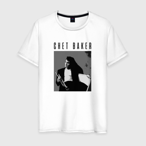 Мужская футболка из хлопка с принтом Chet Baker great jazz trumpeter, вид спереди №1