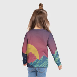 Лонгслив с принтом Абстрактные винтажные горы для ребенка, вид на модели сзади №3. Цвет основы: белый