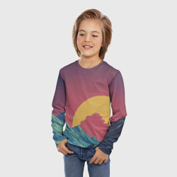 Лонгслив с принтом Абстрактные винтажные горы для ребенка, вид на модели спереди №2. Цвет основы: белый