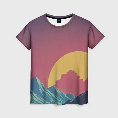 Женская футболка с принтом Абстрактные винтажные горы, вид спереди №1