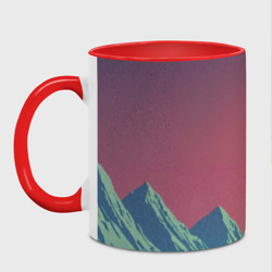 Кружка с принтом Абстрактные винтажные горы для любого человека, вид спереди №2. Цвет основы: белый + красный