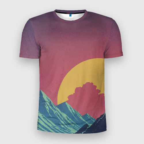Мужская приталенная футболка с принтом Абстрактные винтажные горы, вид спереди №1