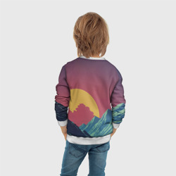 Свитшот с принтом Абстрактные винтажные горы для ребенка, вид на модели сзади №3. Цвет основы: белый