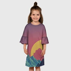 Платье с принтом Абстрактные винтажные горы для ребенка, вид на модели спереди №3. Цвет основы: белый