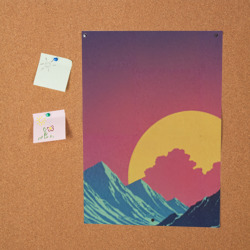 Постер с принтом Абстрактные винтажные горы для любого человека, вид спереди №2. Цвет основы: белый
