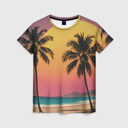 Винтажный пляж с пальмами – Женская футболка 3D с принтом купить со скидкой в -26%