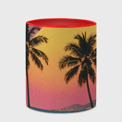 Кружка с принтом Винтажный пляж с пальмами для любого человека, вид спереди №4. Цвет основы: белый + красный