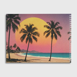 Альбом с принтом Винтажный пляж с пальмами для любого человека, вид сзади №1. Цвет основы: белый