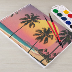 Альбом с принтом Винтажный пляж с пальмами для любого человека, вид спереди №2. Цвет основы: белый