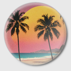 Винтажный пляж с пальмами – Значок с принтом купить