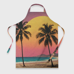 Винтажный пляж с пальмами – Фартук 3D с принтом купить