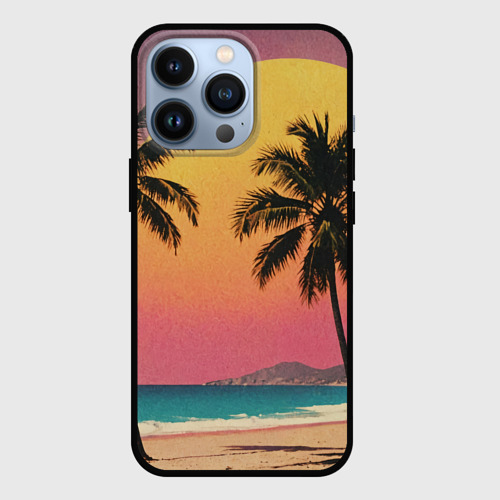 Чехол для iPhone 13 Pro с принтом Винтажный пляж с пальмами, вид спереди №1