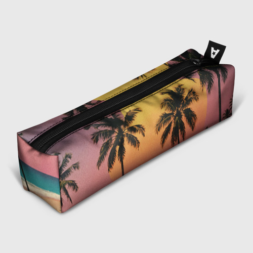Пенал школьный с принтом Винтажный пляж с пальмами, вид спереди №1
