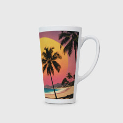 Кружка с принтом Винтажный пляж с пальмами для любого человека, вид спереди №3. Цвет основы: белый