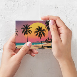 Открытка с принтом Винтажный пляж с пальмами для любого человека, вид спереди №2. Цвет основы: белый
