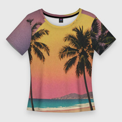 Винтажный пляж с пальмами – Женская футболка 3D Slim с принтом купить