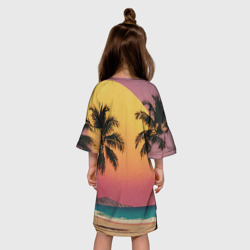 Платье с принтом Винтажный пляж с пальмами для ребенка, вид на модели сзади №2. Цвет основы: белый