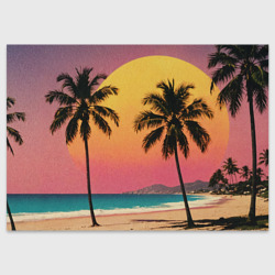 Винтажный пляж с пальмами – Поздравительная открытка с принтом купить
