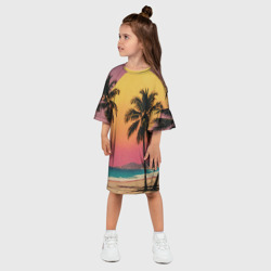 Платье с принтом Винтажный пляж с пальмами для ребенка, вид на модели спереди №2. Цвет основы: белый