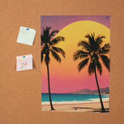 Постер с принтом Винтажный пляж с пальмами для любого человека, вид спереди №2. Цвет основы: белый