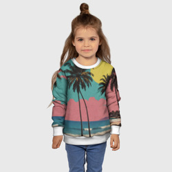 Свитшот с принтом Ретро пляж с пальмами для ребенка, вид на модели спереди №4. Цвет основы: белый