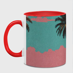 Кружка с принтом Ретро пляж с пальмами для любого человека, вид спереди №2. Цвет основы: белый + красный