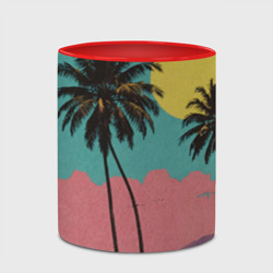 Кружка с принтом Ретро пляж с пальмами для любого человека, вид спереди №4. Цвет основы: белый + красный
