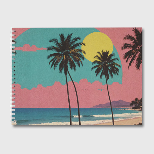 Альбом для рисования с принтом Ретро пляж с пальмами, вид спереди №1