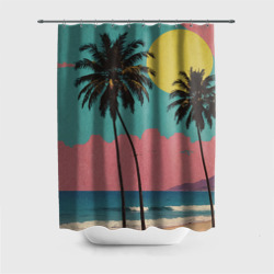 Ретро пляж с пальмами – Штора 3D для ванной с принтом купить