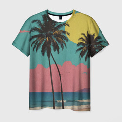 Ретро пляж с пальмами – Мужская футболка 3D с принтом купить со скидкой в -26%