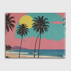Альбом с принтом Ретро пляж с пальмами для любого человека, вид сзади №1. Цвет основы: белый