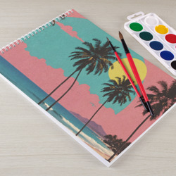 Альбом с принтом Ретро пляж с пальмами для любого человека, вид спереди №2. Цвет основы: белый