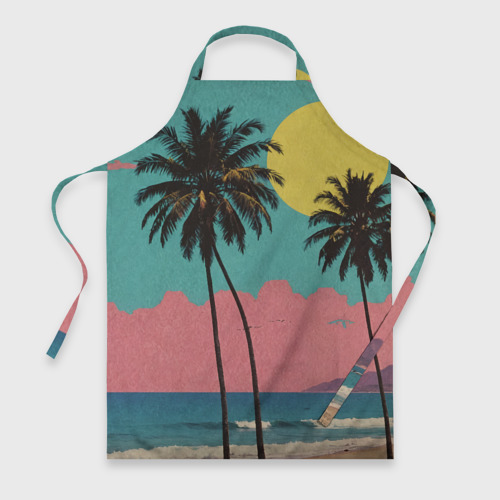Фартук с принтом Ретро пляж с пальмами, вид спереди №1